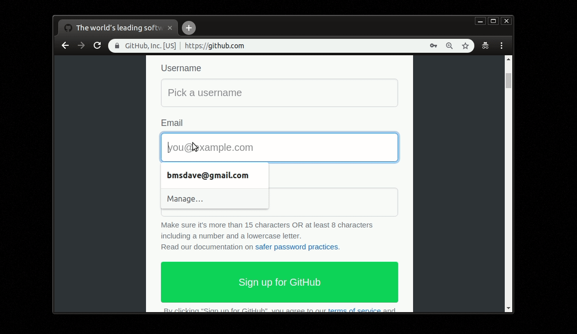 Github форма регистрации